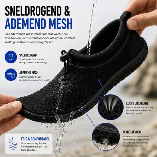 Waterschoenen voor Volwassenen - Anti-Slip Zwemschoenen - Zwart - Maat 38/39