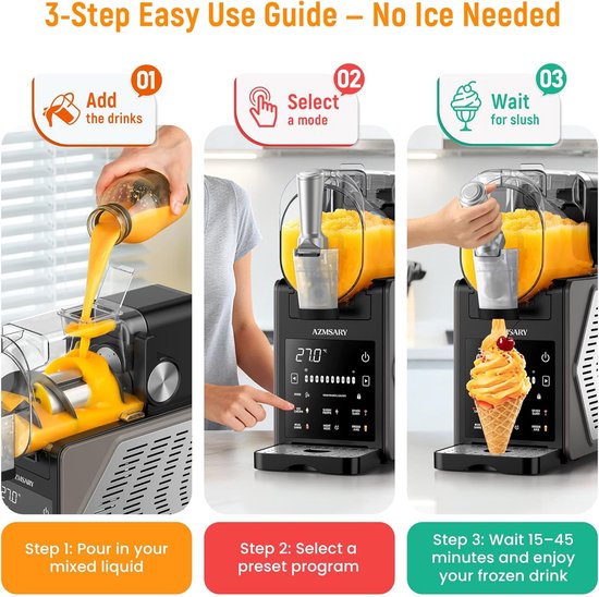 Slush Machine 2,5 Liter - Ijsmachine en Slushie Maker voor Thuis - Frozen Drink Maker met LED Display, 6 Programma’s en Automatische Reiniging - Voor Slush, IJs, Frappés en Milkshakes — afbeelding 3