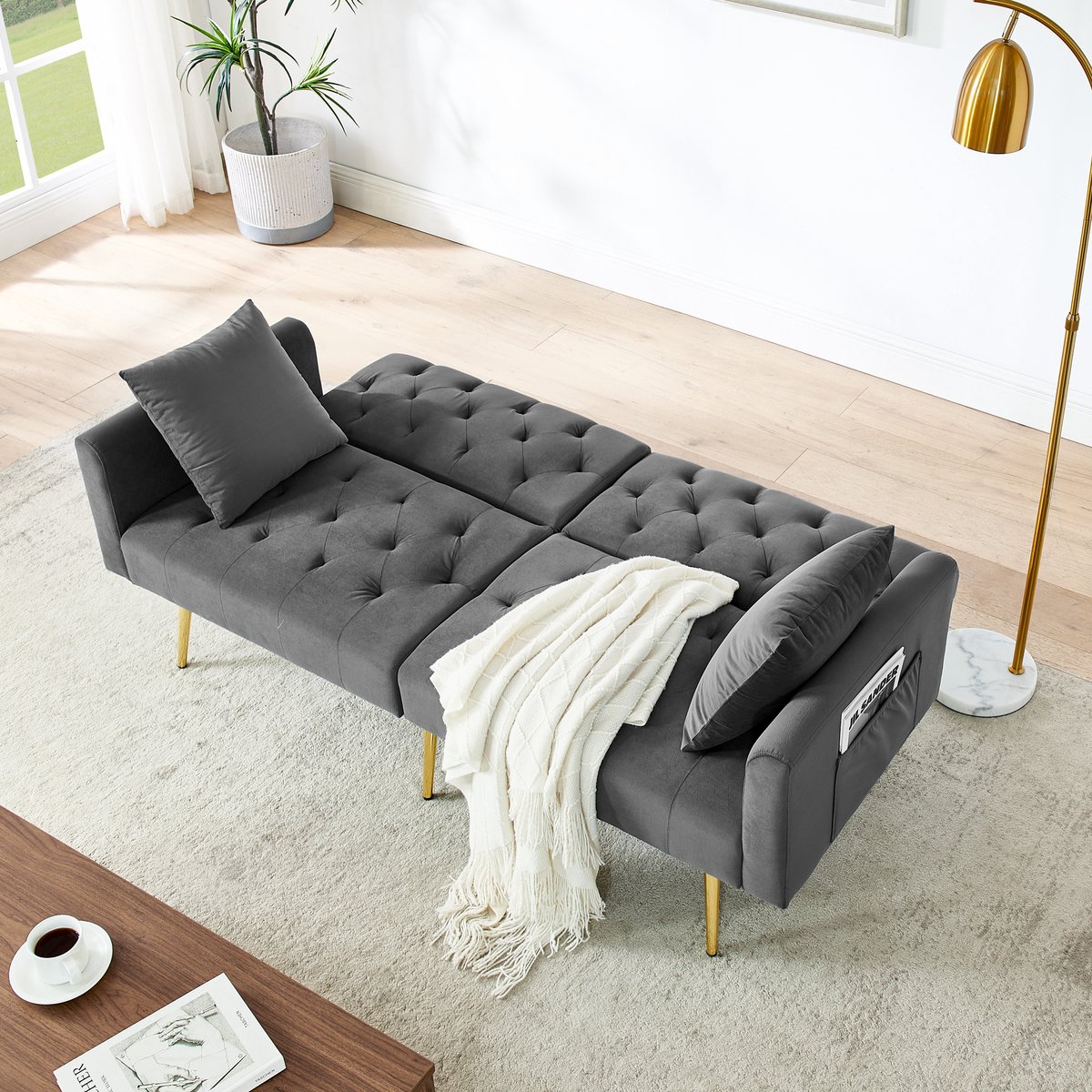 DESMIU Bank - Modulaire Slaapbank 3-Zits - Flexibel Te Combineren En Uit Te Klappen - Voor Woonkamer En Appartement - Ribstof - Beige