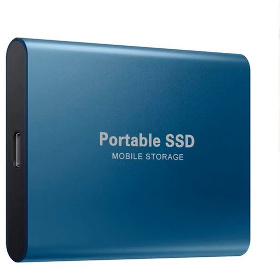 Portable SSD – Externe SSD – 2TB opslag – blauwe SSD – inclusief USB C kabel – USB 3.1 – draagbare SSD – SSD harde schijf – externe harde schijf 2TB – SSD voor laptop – blauw – geschikt voor Windows, Mac en Android