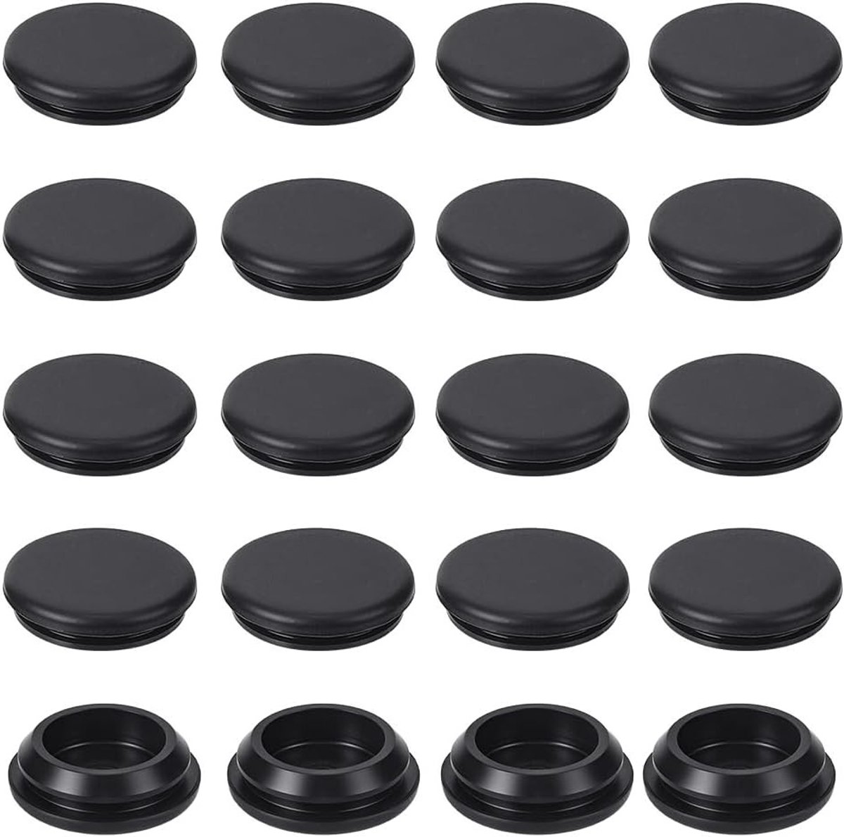 20 Stuks Flexibele Plastic Pluggen 31 x 10 mm, Zwart, Rond Gat, Afdichtingsstoppers voor Buizen en Badkuipen