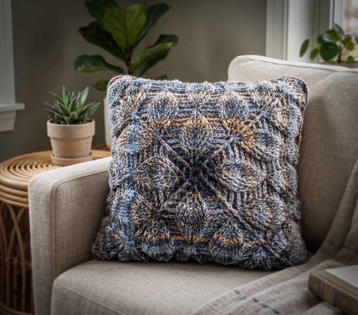 Corneeltje Wol - Haakpakket Kussen 3D Motief/Blad Blauw - ca. 50x50cm - haken
