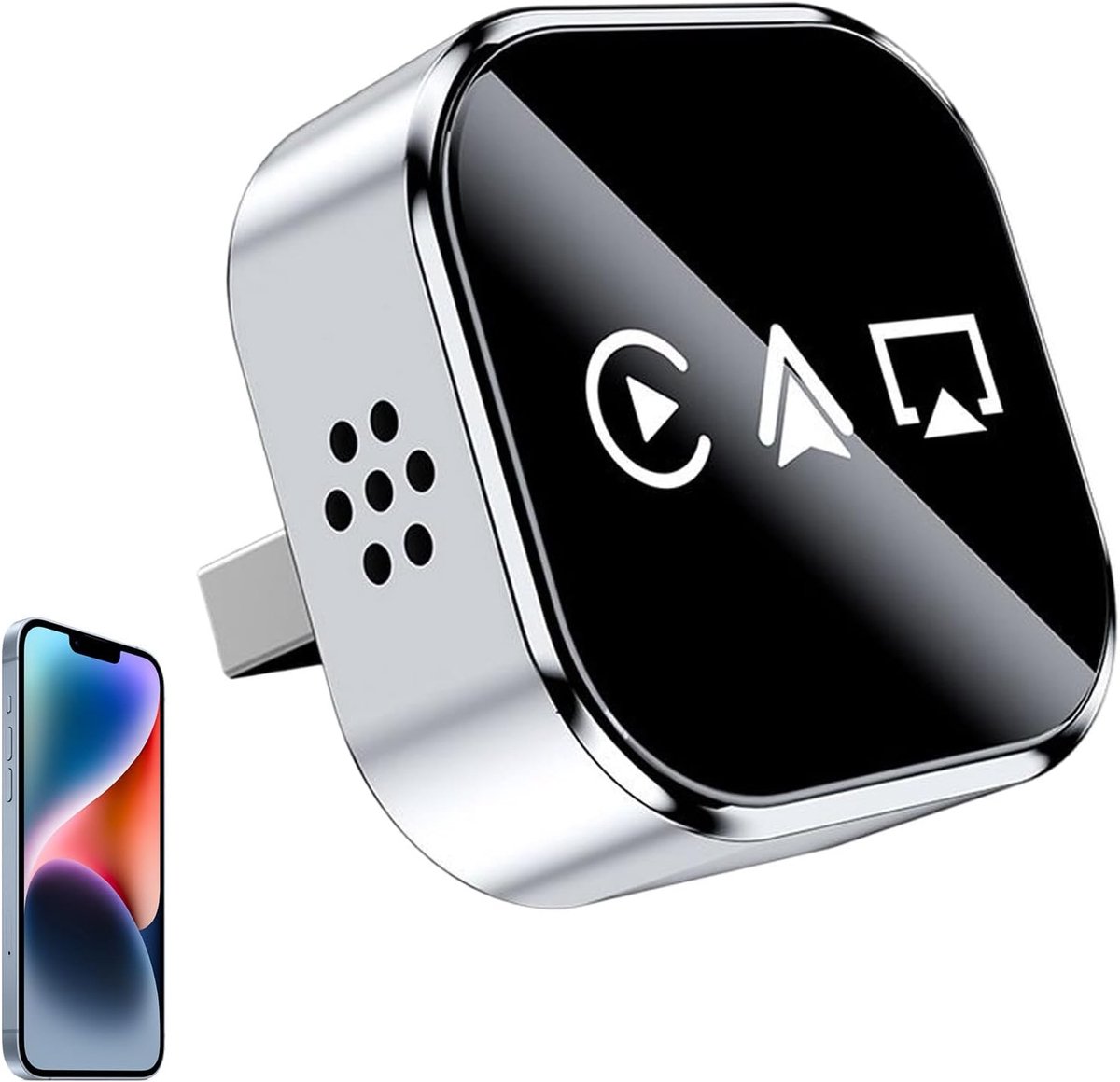 Draadloze display-adapter - Auto schermspiegeling - Film streamen onderweg - Bedraad en draadloos - 8x8x3 cm - Zilver
