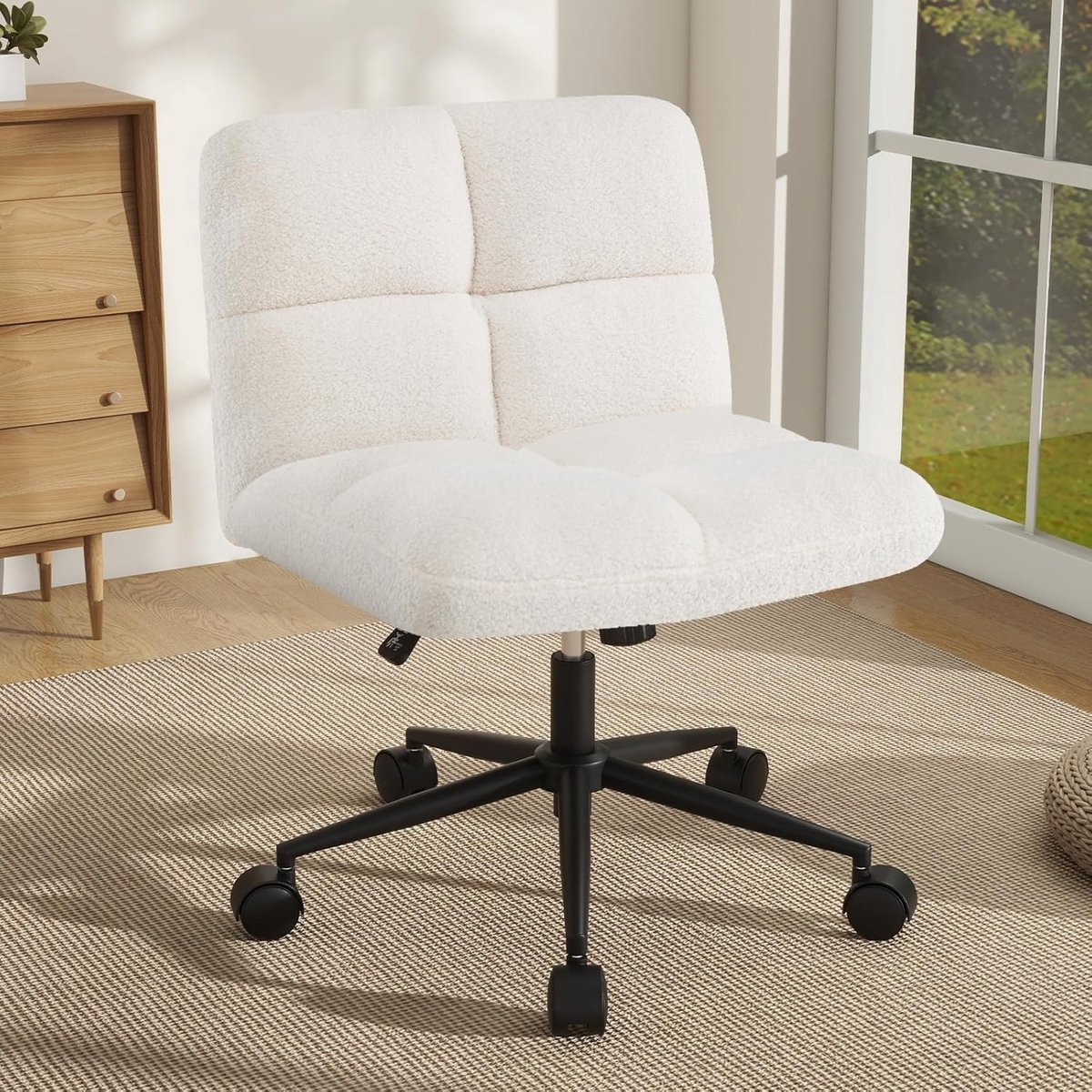 Comfortabele bureaustoel - Draaistoel met wielen - Thuiswerken en studeren - Verstelbare zithoogte - 79-87 cm hoog - Beige