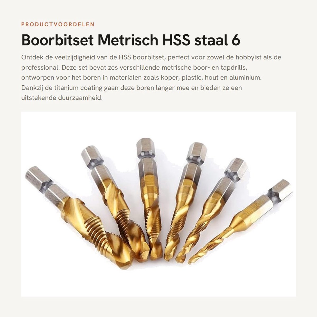 Dailygoods- Boorset HSS - 6 Stuks - Metrische Draadboren - Hexagonale Schacht 6,35 mm - Titanium Coating - Voor Metaal/Hout/Plastiek - Boor