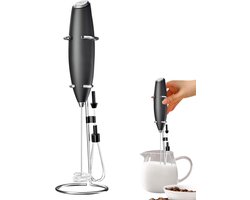 Elektrische Opschuimer - Handmixer Schuim - Dranken Maken - Roestvrijstalen Mixer - Compact Model - Zwart