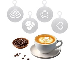 Koffie Sjablonen - Latte Art Tools - Decoreren Drankjes - Roestvrij Staal - 4 Stuks - Zilver