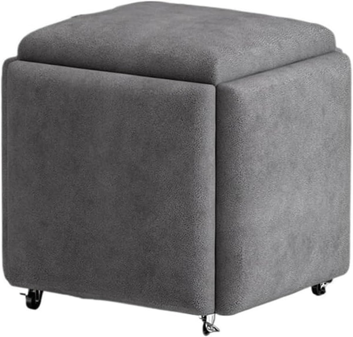 Zitpoef Voetenbank - Opbergkruk Kruk - Extra Zitplaatsen - 5-in-1 Multifunctioneel - 45 x 45 x 45 cm - Donkergrijs