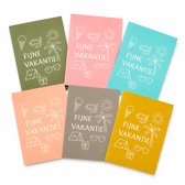 24x Vakantiekaartjes – "Fijne Vakantie" – 6 Kleuren – Set met 4x per Kleur – Leuke Mini Kaartjes voor Zomer, School & Traktaties - Wenskaarten - Einde Schooljaar