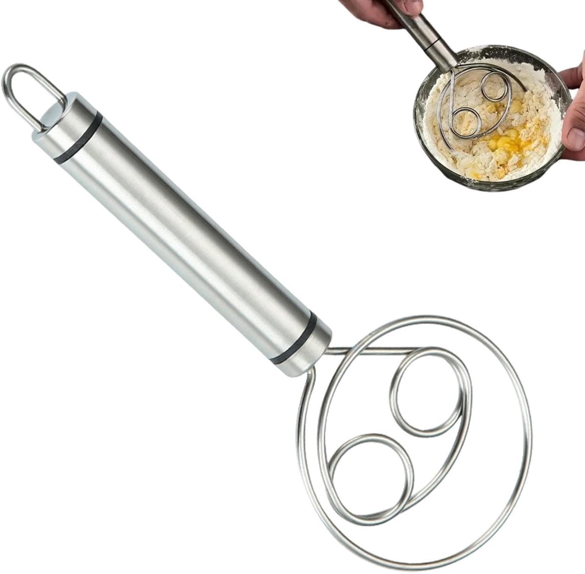 Brooddeeg Klop - Roestvrij Staal Mixer - Efficiënt Bakken - Ergonomisch Ontwerp - 19cm - Zilver