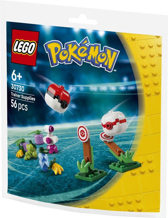 LEGO Pokémon Trainer Benodigdheden 30730 met 56 stukjes, inclusief Poké Balls en oefenobjecten.
