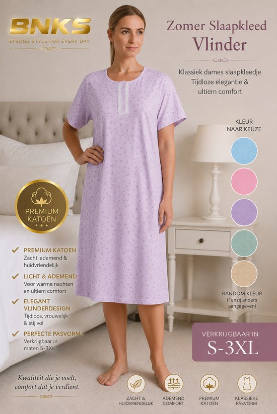 Chemise de nuit Classique pour femme - Élégance intemporelle et Comfort ultime - disponible S-3XL - couleur à choisir à la demande du client sinon vous recevrez une couleur aléatoire