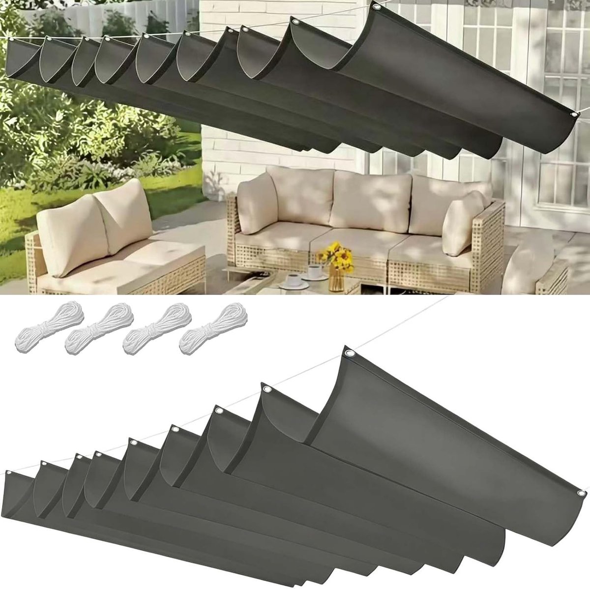 Tuin Zonnescherm - Schaduwdoek Waterdicht - Buiten Leven - Oprolbaar Golfontwerp - 90x500c