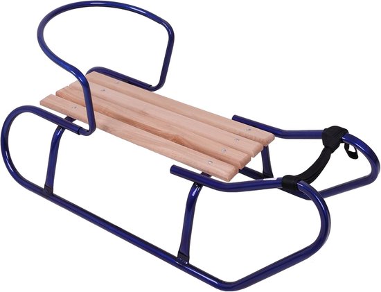 Houten slee met voetenzak - Kinder slee - Winterpret - Inclusief rugleuning - 90 cm lang - Donkerblauw van Houten — afbeelding 2