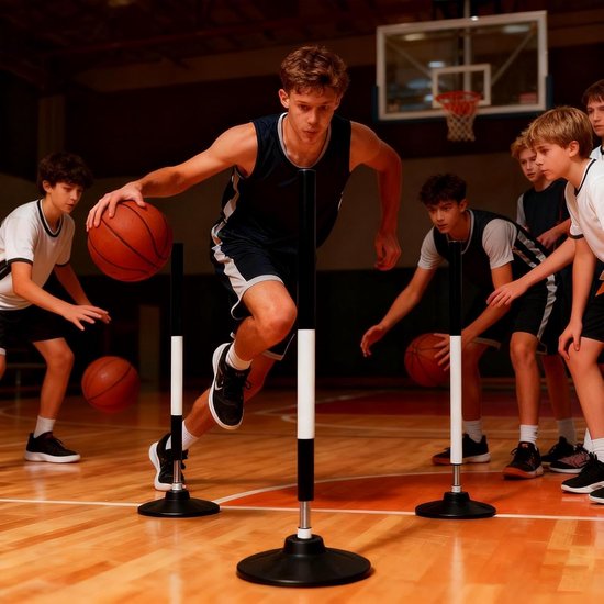 Sport Trainingspalen - Oefenpalen Set - Balvaardigheid Trainen - Stabiele Rubberen Basis - 60 Centimeter Hoog - Zwart — afbeelding 5