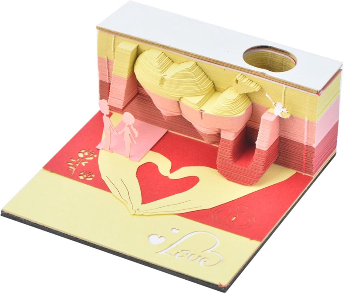 3D Memo Pad - Kunstzinnig Notitieblok - Bureau Decoratie - Papier Sculptuur - 8x8x3.8cm - Gekleurd