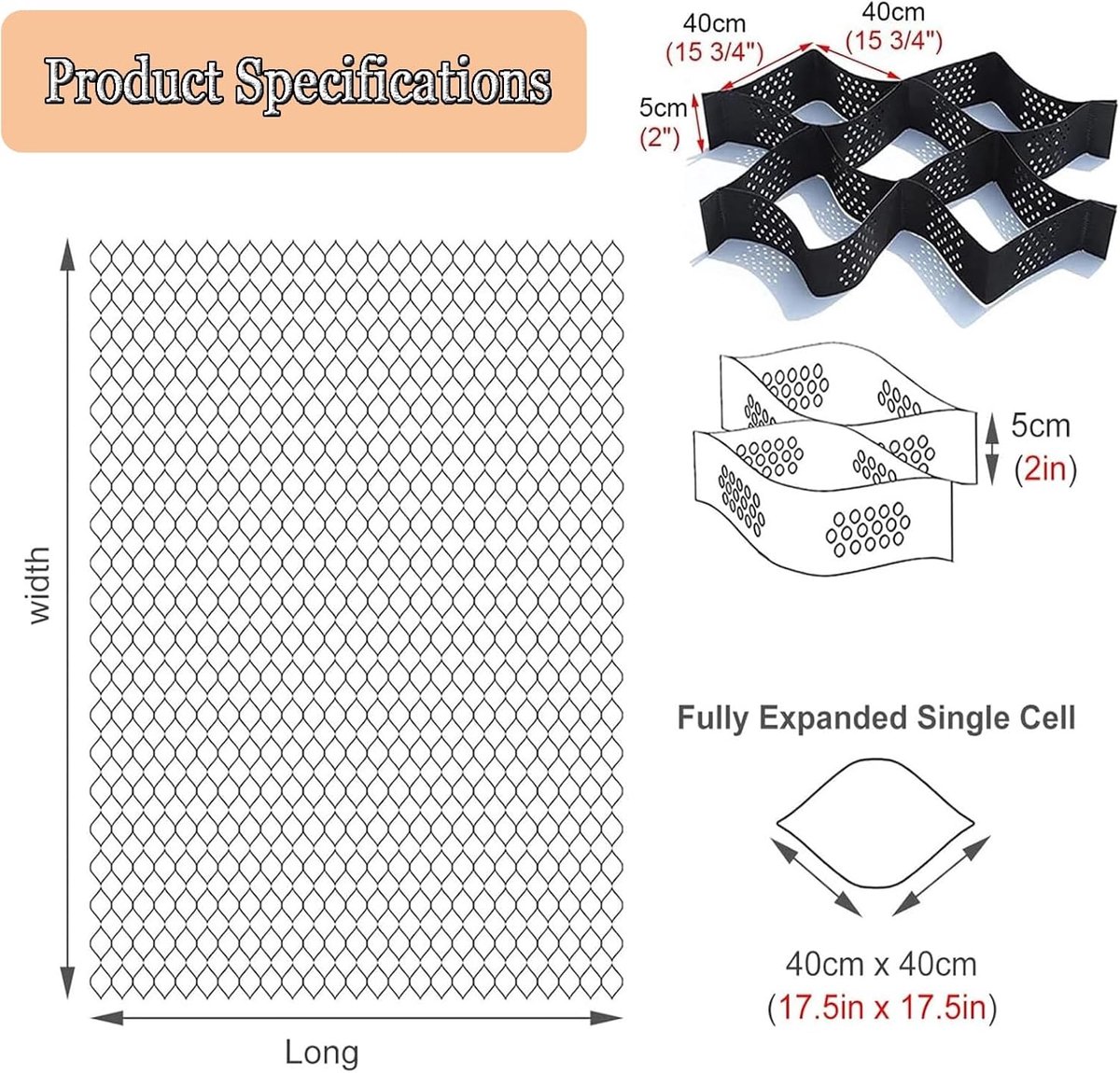 Geo Grid Stabilisator - Grindrooster Oprit - Erosie Bestrijding - Sterk Draagvermogen - 40x40cm - Zwart