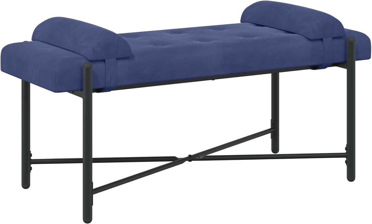Bank met Knoppen - Gestoffeerde Zitbank - Stijlvolle Zithoek - Zachte Fluwelen Bekleding - 110 x 40 cm - Politieblauw
