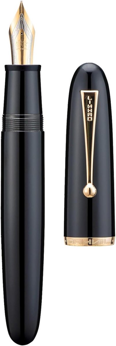 Stijlvolle vulpen met medium nib, zwart acryl houder en gouden clip, groot formaat schrijfinstrument voor dagelijks gebruik