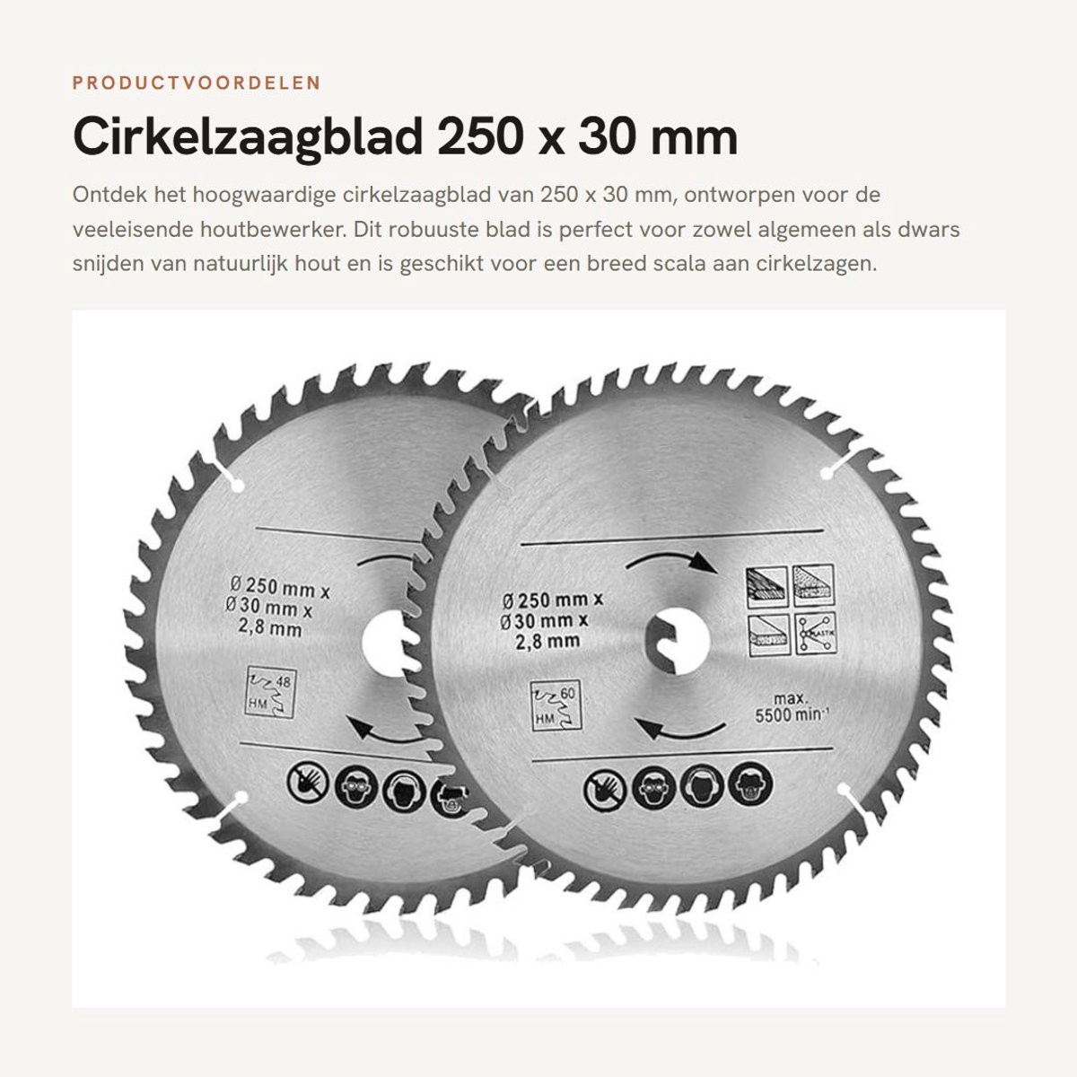Dailygoods- Cirkelzaagblad 250 x 30 mm - Hardmetalenlegering - Multifunctioneel - Voor natuurhout - Dwarssnijden - Hoge hardheid - Zaagblad