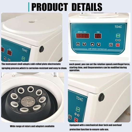 Draagbare Centrifuge - Laboratorium Separator - Monster Analyse - Microcomputer Besturing - 8x15ml Buis - Zilver — afbeelding 5
