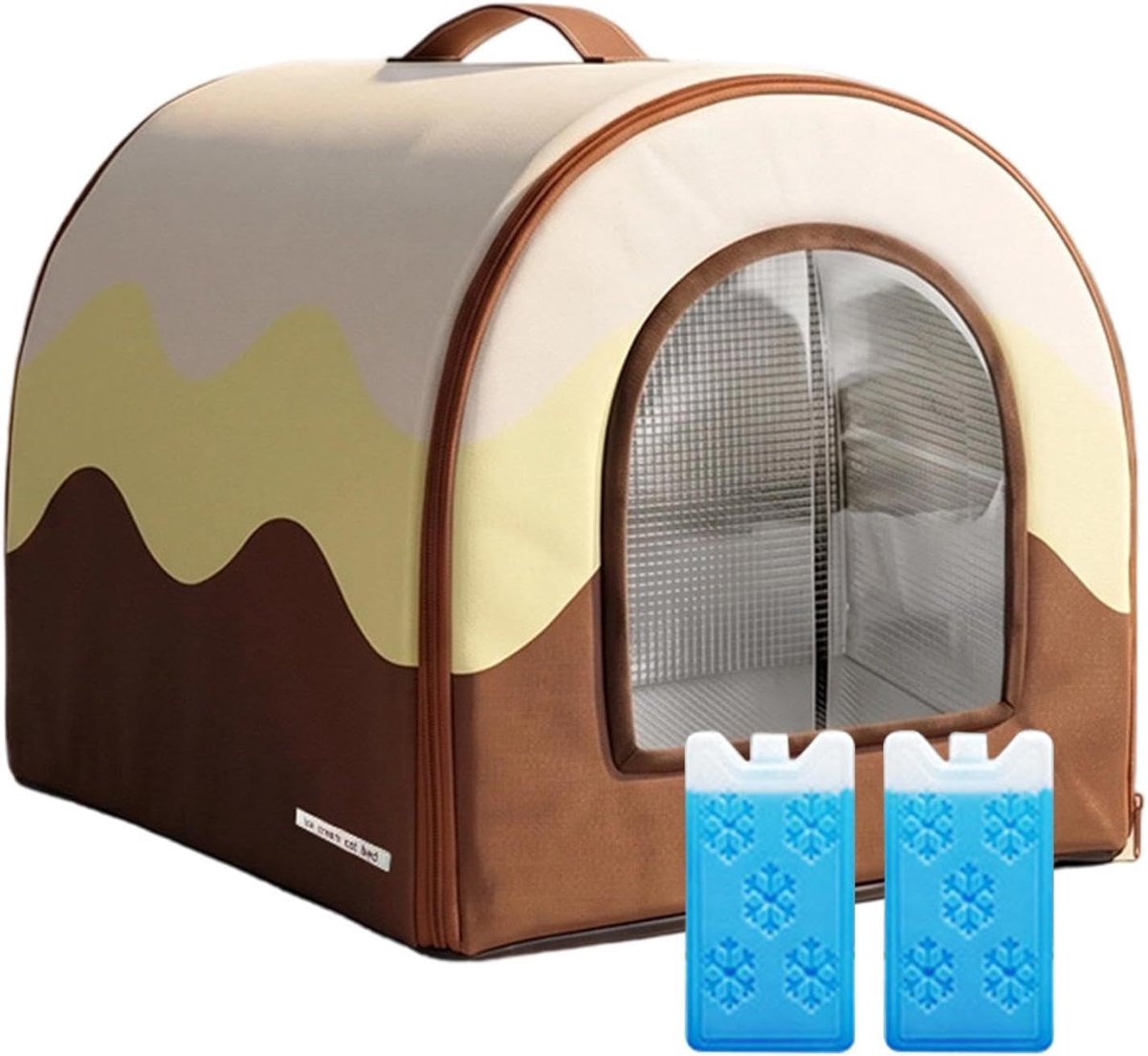 Verkoelende Huisdier Grot - Kattenkoeler Puppybed - Hitte Ontlasting - Verwijderbaar IJskussen - 35B x 10H cm - Bruin