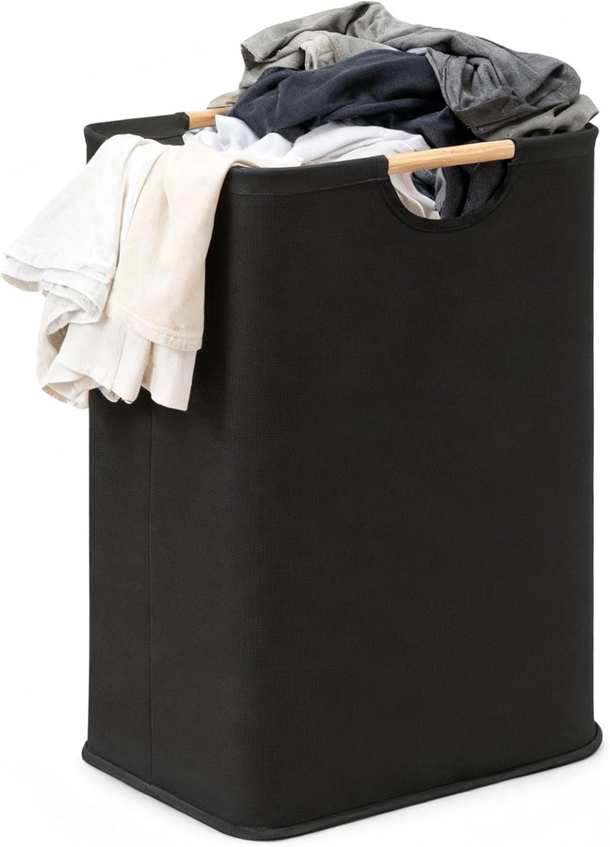 Wasmand Met Handgrepen Vuile Kleding Bak Wassen Organiseren Waterdichte Voering 80 Liter Capaciteit Zwart