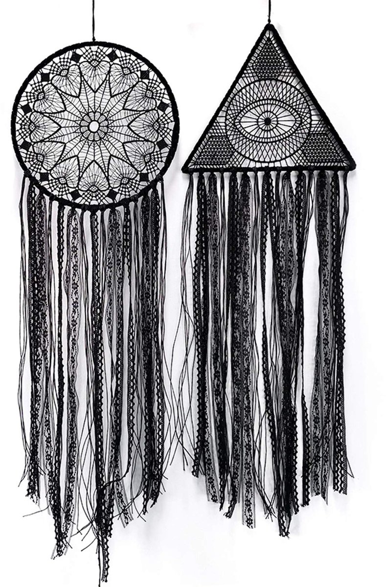 Dailygoods - 2 Stuks Zwarte Dromenvanger met Boze Oog Ontwerp - Handgemaakt Muurdecoratie