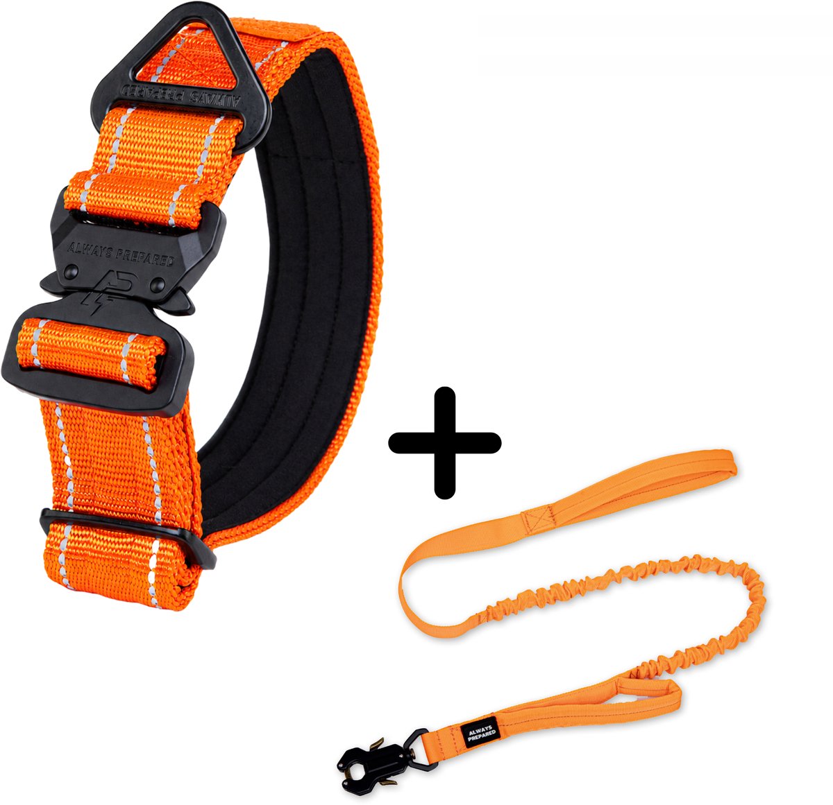 Always Prepared® Compact Combi Deal - Halsband + Riem - Set voor Middel en Grote Honden – Oranje Reflecterend