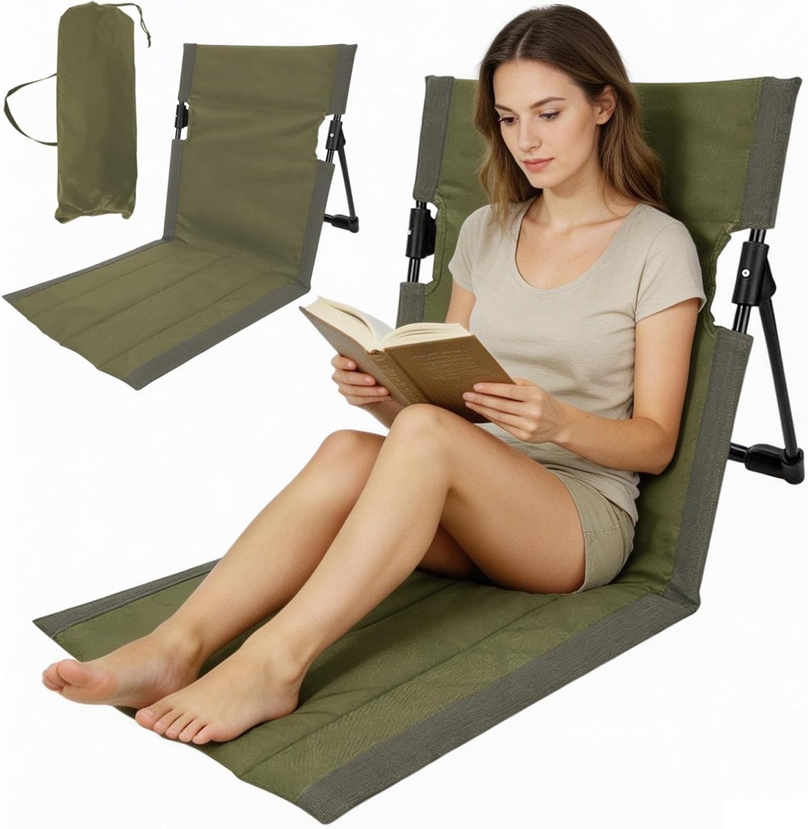 Comfortabel zitkussen voor buitengebruik, opvouwbaar en geschikt voor strand, camping en picknick, olijfgroen kleur