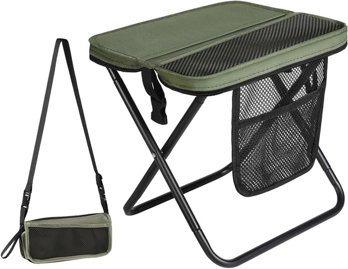 Opvouwbare campingkruk, lichte klapkruk voor reizen, picknick en trekking, 31 cm, ideaal voor vissen en tuinactiviteiten (groen)