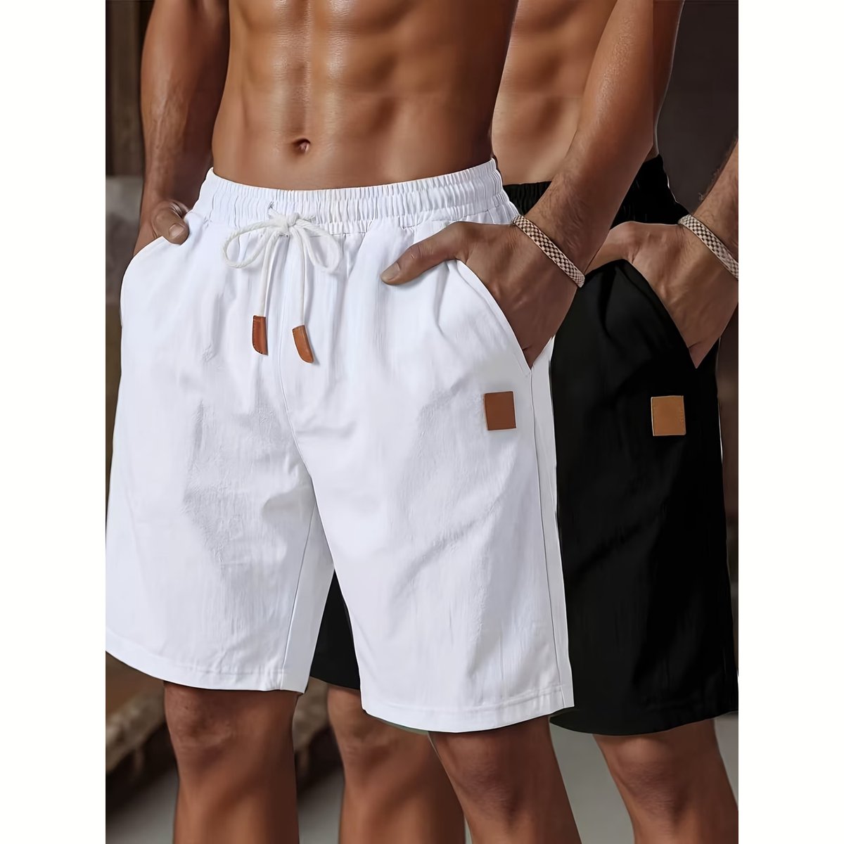 Currero Korte Linnen Broek Heren Zomerbroek Volwassenen Korte Broek Shorts Strandbroek Zomer Ibiza Stijl 2-pack 2 Stuks – Gemengde Kleur A