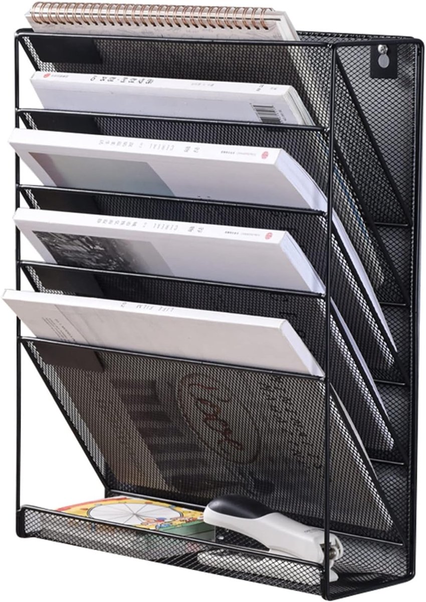 Brochure Display Stand - Tijdschriftenrek Wandmontage - Informatie Tonen - Honingraat Rasterontwerp - 32.5 x 10.6 x 41 cm - Zwart
