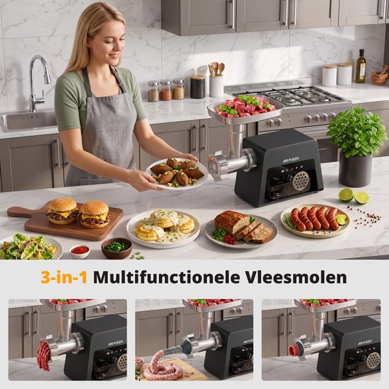 AIRMSEN Elektrische Gehaktmolen - Vleesmolen met Accessoire-opbergvak - Worstenvuller & Kibbeh-maker - Gegoten Aluminium van AIRMSEN — afbeelding 2