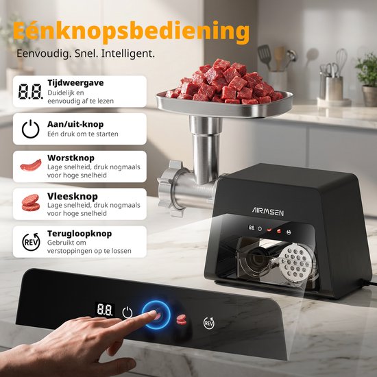 AIRMSEN Elektrische Gehaktmolen - Vleesmolen met Accessoire-opbergvak - Worstenvuller & Kibbeh-maker - Gegoten Aluminium van AIRMSEN — afbeelding 3