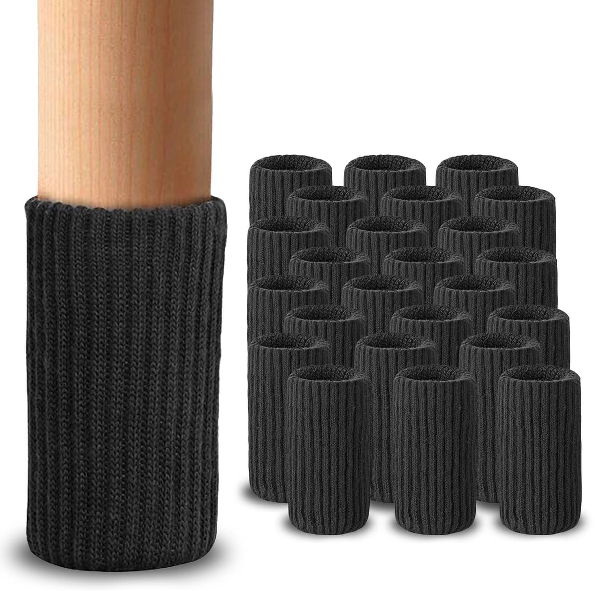 24x stoelpoot sokken - Stoelpoot beschermers - Tegen krassen - Rond met vilt - Viltjes - Anti-kras - Stoelsokken - Meubelbeschermers - Chair caps - Floor protectors - Vloerbescherming - Zwart - Jonyx