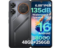 DOOGEE M30 - Rugged Smartphone - 48GB RAM + 256GB ROM (2TB/TF) - 6.88 Inth HD+ 120Hz - IP67 - Android 16 - 8000mAh/33W - 64MP Triple Camera - NFC - Fingerprint - 135dB Loudspeaker - Face ID - Zwart