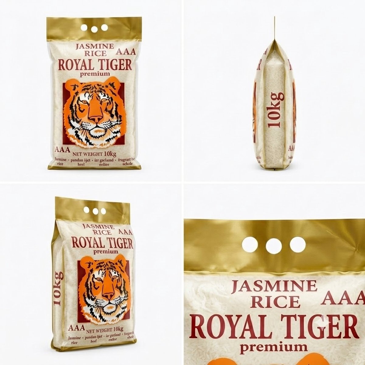 Royal Tiger Jasmin Rijst - Premium Thaise Hom Mali Rijst - Grootverpakking 10 kg - Authentieke Smaak en Aroma - Ideaal voor Aziatische Gerechten - 1 x 10 kg Met Kajal Sticker