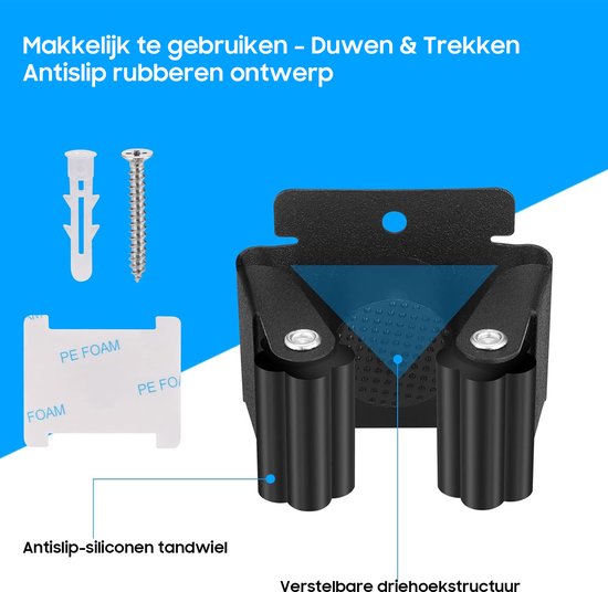 Bezemhouder - 12 stuks - RVS - Tuingereedschap Ophangsysteem - Gereedschapshouder - Gereedschapsklem - bezemklem - Wandhouder - voor dweilen, bezems, tuingereedschap — afbeelding 3