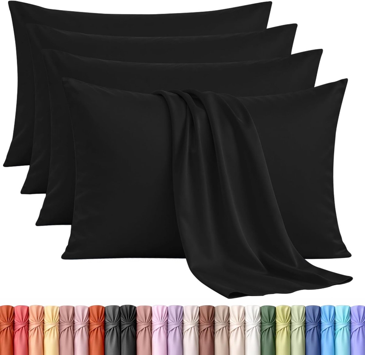 Famanu Set van 4 kussenslopen van 50 x 75 cm, zachte geborstelde microvezel, zwart