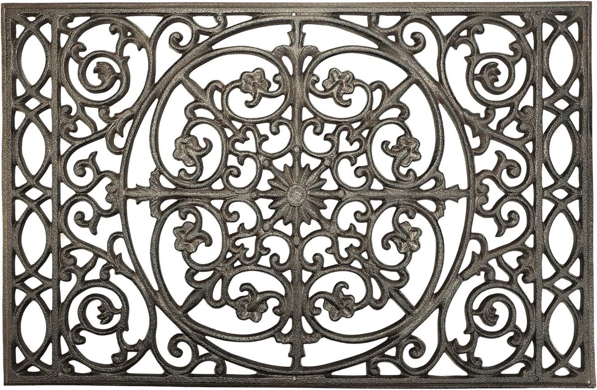 Famanu Robuuste gietijzeren deurmat, 56 x 36,5 cm, antislip en decoratief, voor entree en tuin Transparant