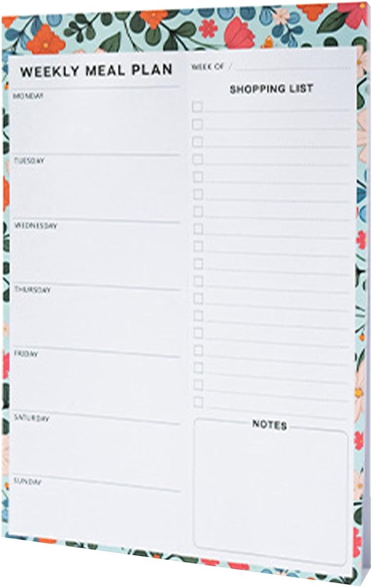 Weekplanner Koelkast - Boodschappenlijst Notitieblok - Maaltijden Plannen - 60 Afscheurvellen - 17.8x25.4 cm - Wit