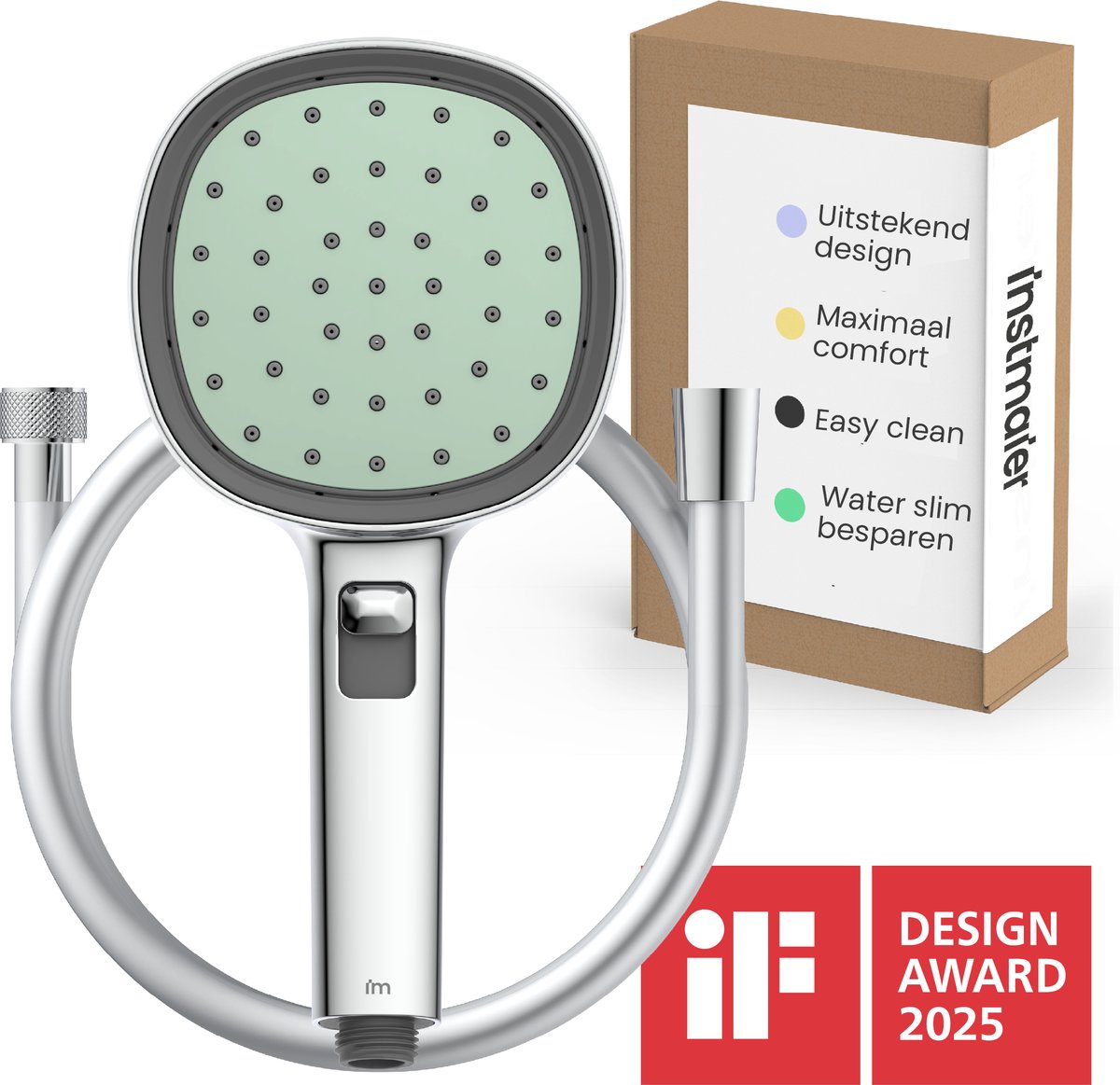 instmaier Cleo - Handdoucheset - Douchekop en bijpassende doucheslang van 1,5 m - Zwart / Indigo - Zelfreinigend - iF Design Award