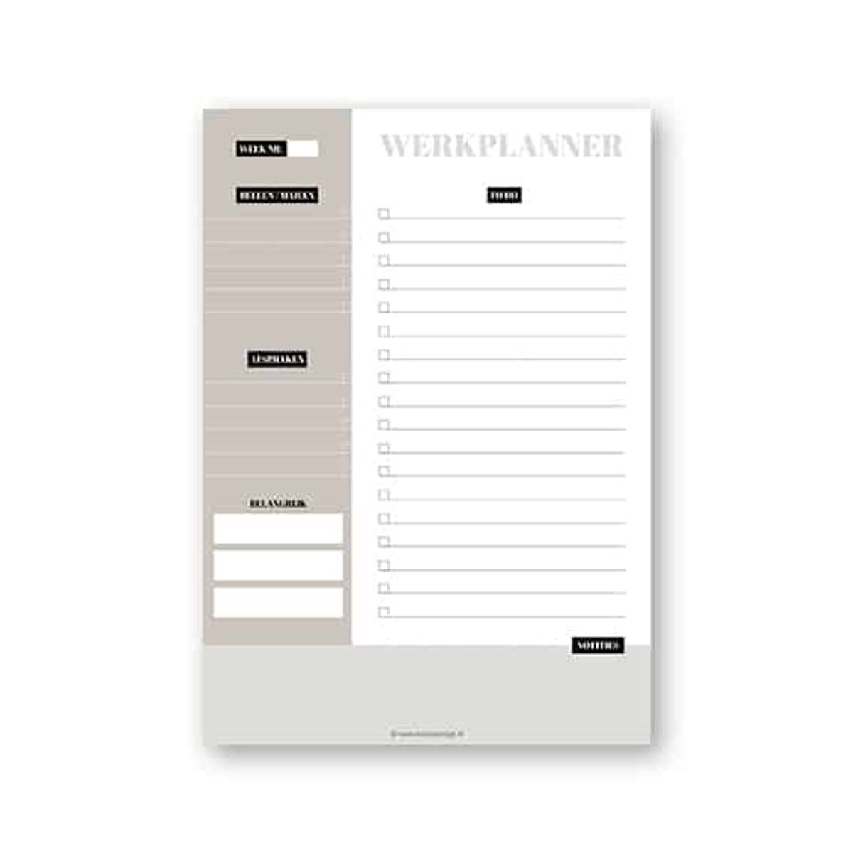 Werkplanner - Dagplanner - To Do Planner - Zwart Wit - mailen - afspraken
