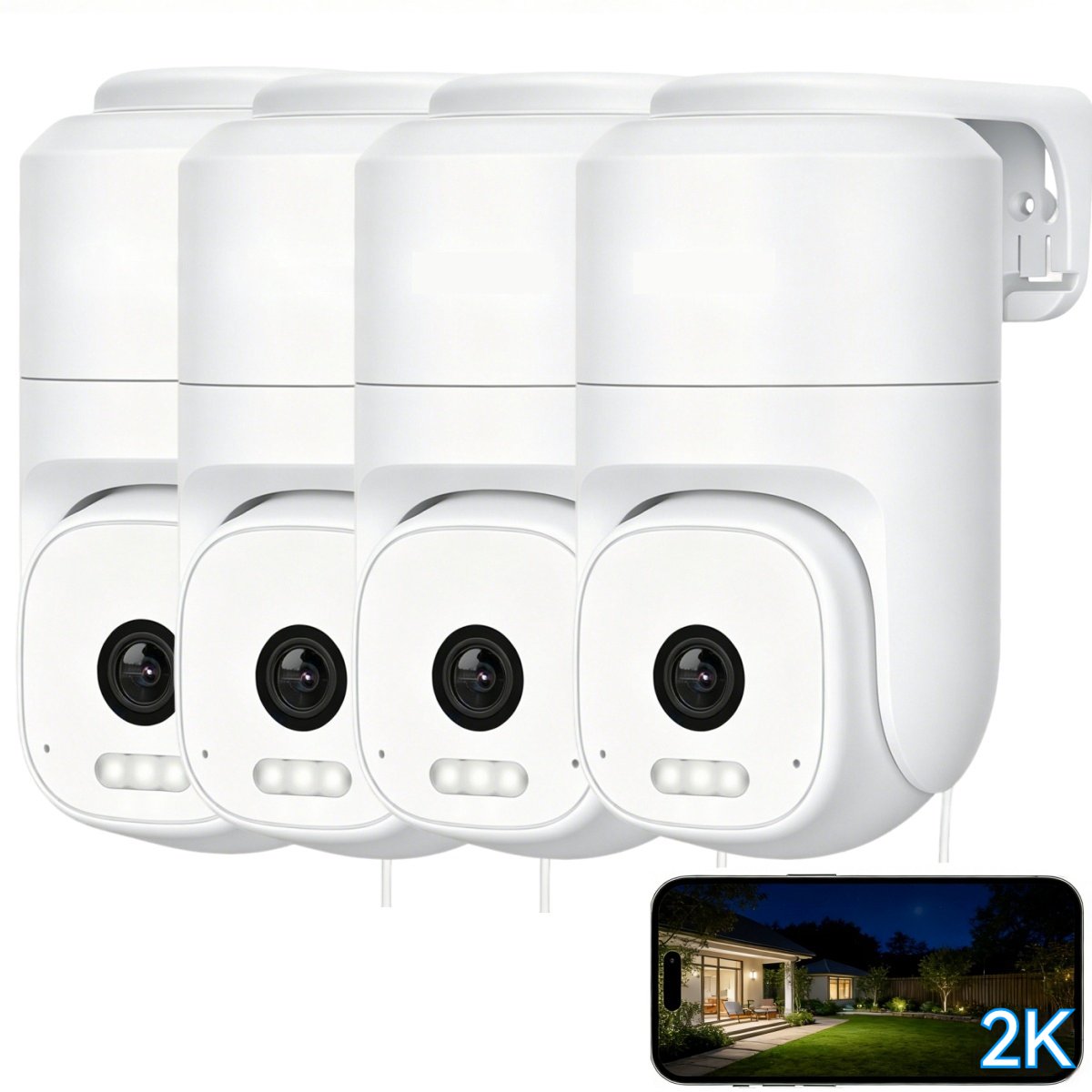 2K Bewakingscamera voor buiten, wifi-camera voor buitenbewaking, 360° PTZ-buitencamera met kleurennachtzicht, buitencamera voor PIR-bewegingsdetectie 4PC
