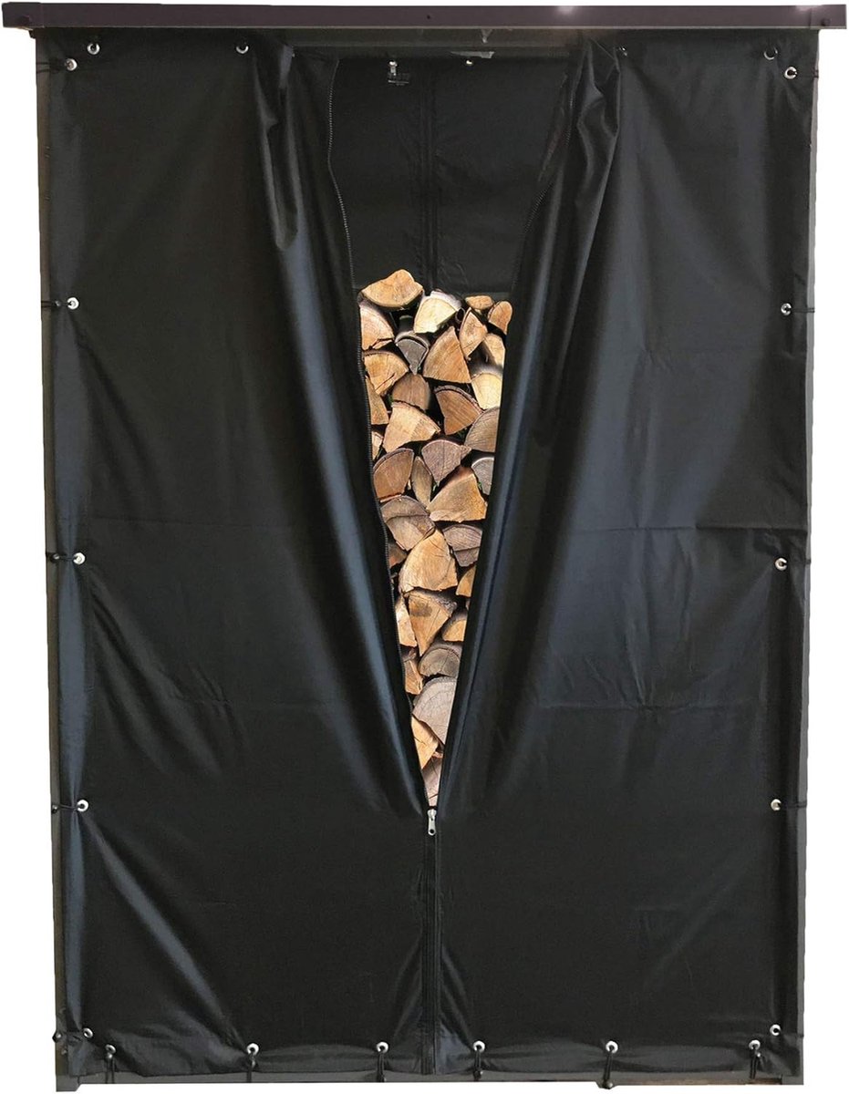 Haardhoutopslag - Houtopberging Weerbestendige set voor- en achterwand 130 x 70 x 185 cm PVC zwart