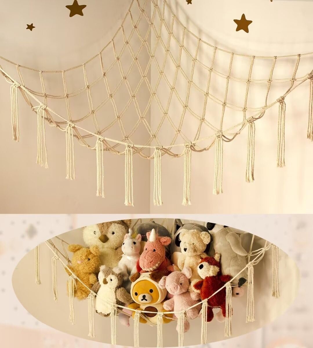 OLOEY Opberghangmat of -net voor knuffels – Groot opbergnet voor knuffels als kamerdecoratie – Schattige opberghouder voor knuffels – Onmisbaar voor de kinderkamer- wanddecoratie voor de slaapkamer en het huis
