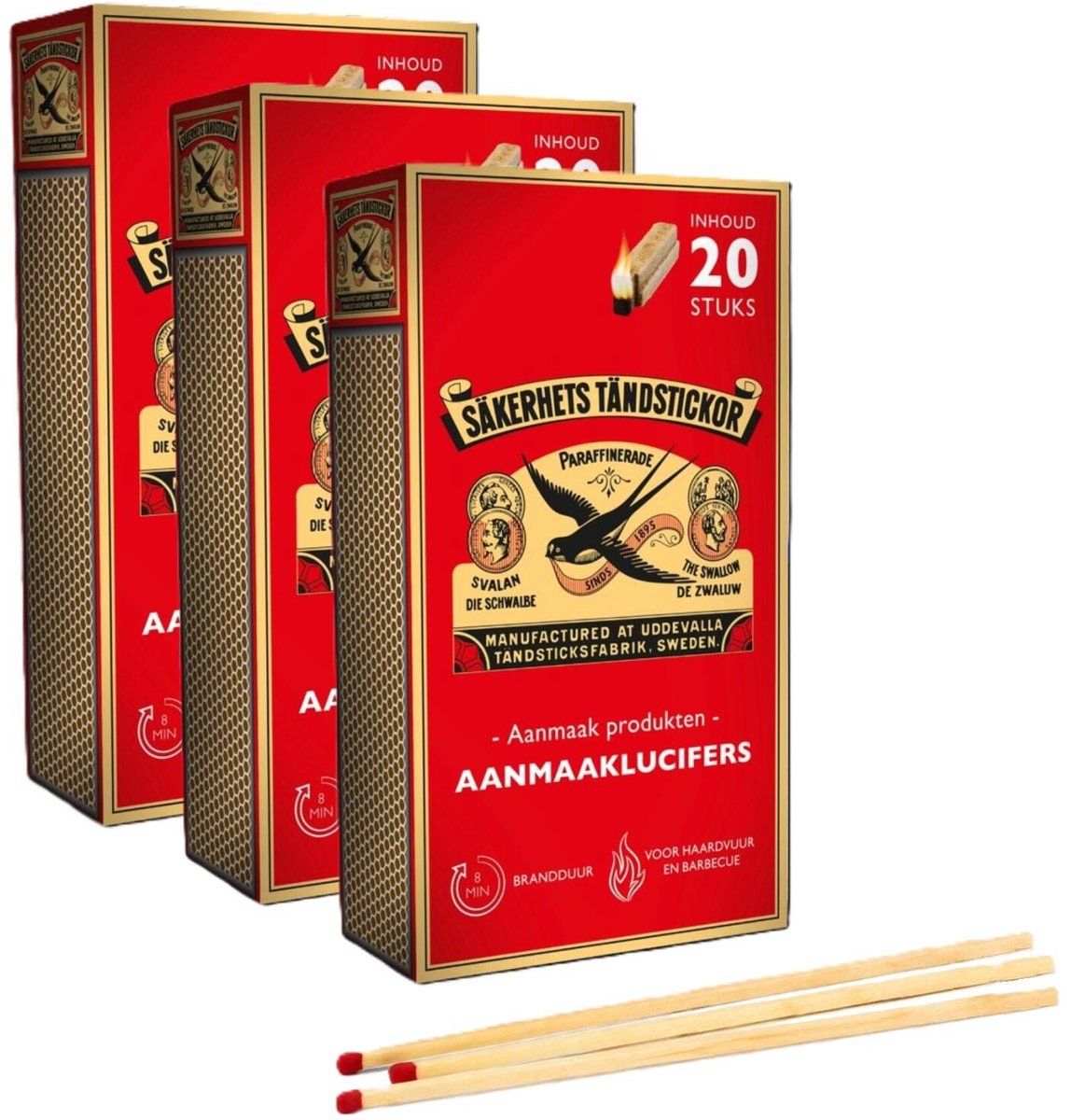 Zwaluw Aanmaaklucifers - 120x stuks - 20 cm - bbq - kachel - open haard lucifers