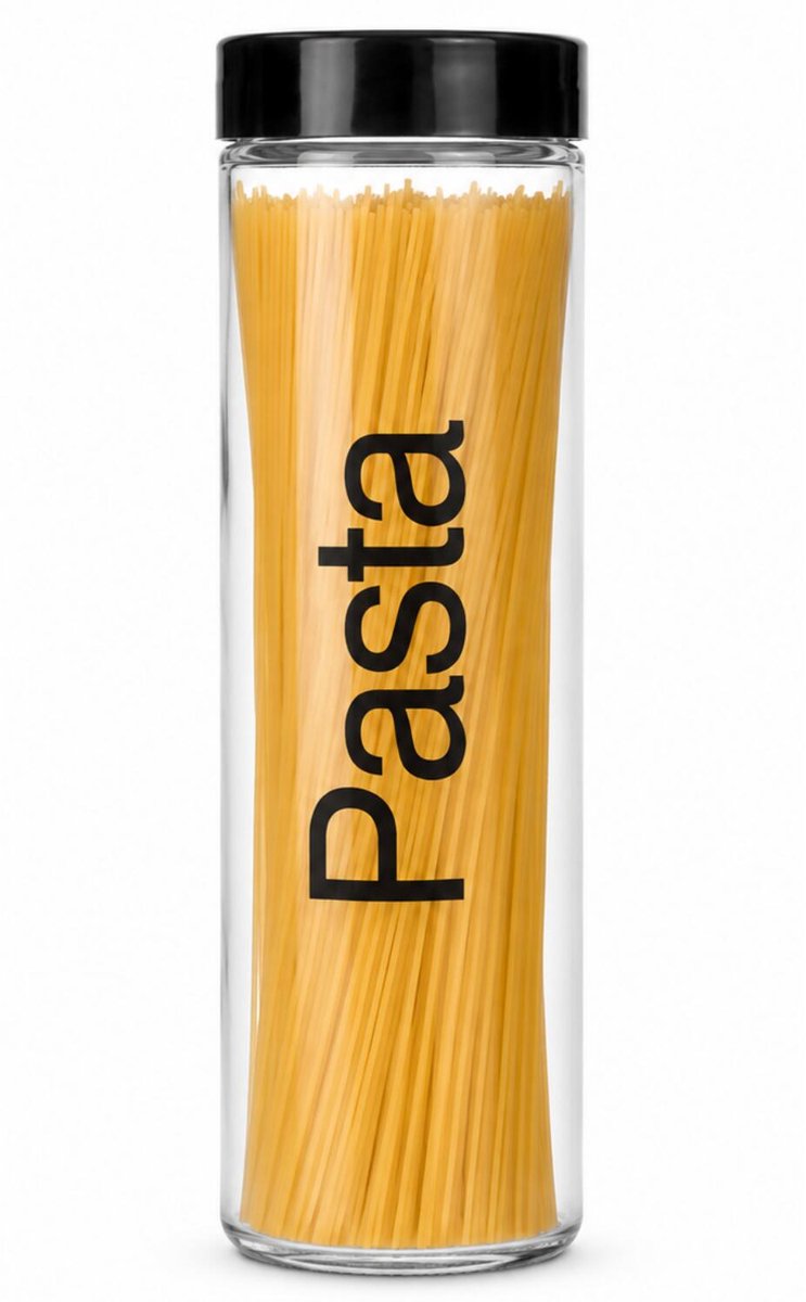 CM Glazen Pasta voorraadpot - 31 cm - 2500 ml - voorraadbus - luchtdichte deksel - zwart/transparant