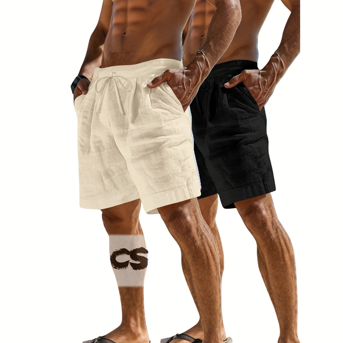 Currero Korte Linnen Broek Heren Zomerbroek Volwassenen Korte Broek Shorts Strandbroek Zomer Ibiza Stijl + Abrikoos Zwart